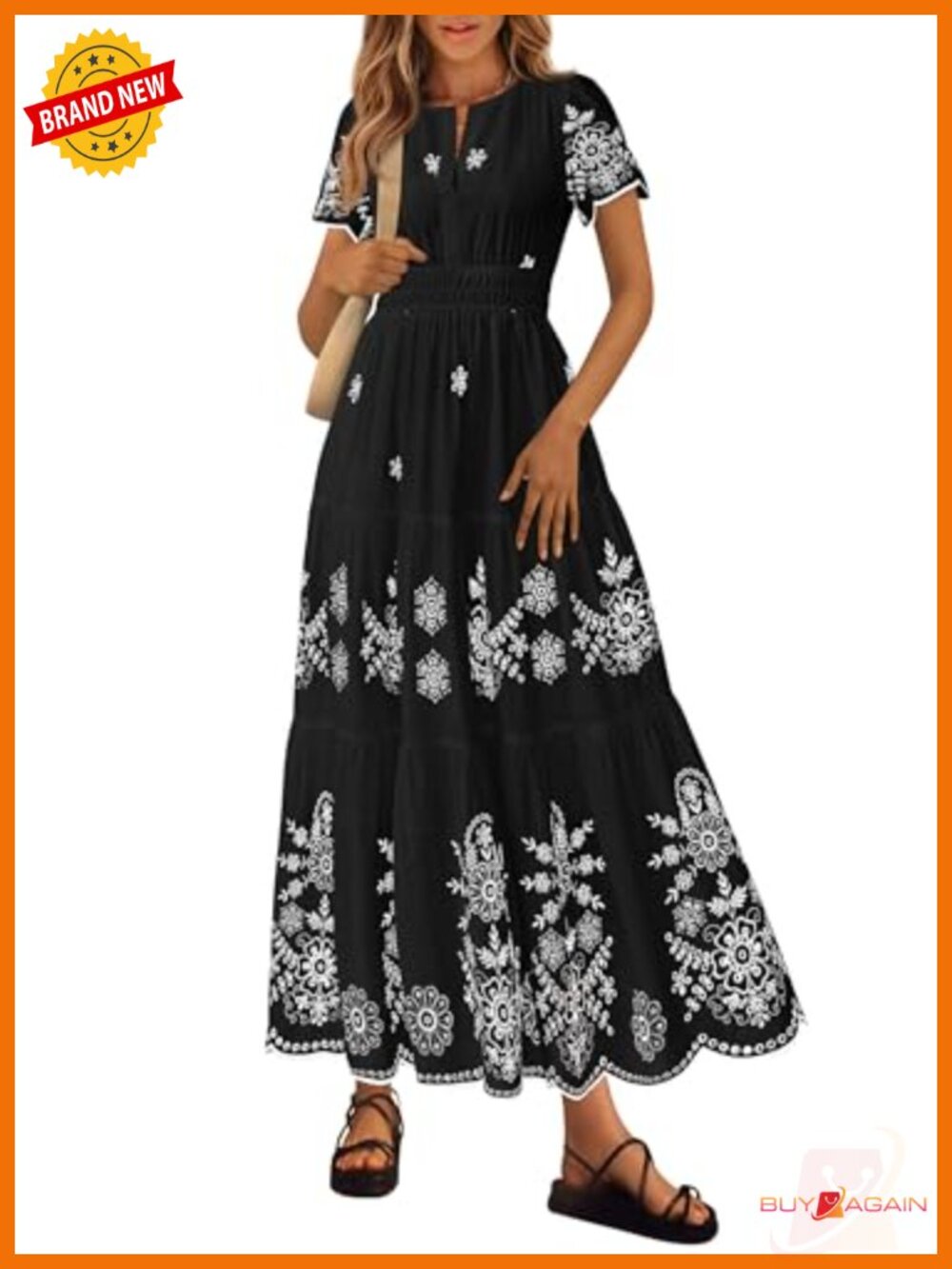 Boho Floral Maxi Dress V-Neck Short Sleeve Cotton Summer